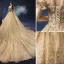Luxe Champagne Robe De Mariée 2019 Princesse De l'épaule Perlage Perle Paillettes En Dentelle Fleur Manches Courtes Dos Nu Royal Train