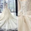 Luxe Champagne Robe De Mariée 2019 Princesse V-Cou Perlage Paillettes En Dentelle Fleur 3/4 Manches Dos Nu Cathedral Train