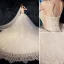 High-end Champagne Wedding Dresses 2019 A-Line / Princess Spaghetti Straps Beading Crystal Lace Flower Sleeveless Backless Royal Train