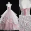 Classy Blushing Pink Prom Dresses 2019 Ball Gown High Neck Beading Sequins Pearl Lace Flower Sleeveless Backless Cascading Ruffles Floor-Length / Long Formal Dresses