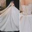 Luxury / Gorgeous Ivory Beading Rhinestone Sequins Wedding Dresses 2021 Ball Gown Scoop Neck Lace Flower Short Sleeve Backless Royal Train Wedding