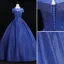 Elegant Royal Blue Prom Dresses 2019 Ball Gown Scoop Neck Glitter Tulle Cap Sleeves Backless Floor-Length / Long Formal Dresses