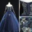 Vintage / Retro Navy Blue Prom Dresses 2019 A-Line / Princess Off-The-Shoulder Pearl Lace Flower Sleeveless Backless Floor-Length / Long Formal Dresses