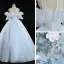 Classy Sky Blue Prom Dresses 2019 Ball Gown Scoop Neck Pearl Lace Flower Appliques Short Sleeve Backless Floor-Length / Long Formal Dresses
