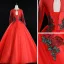 Elegant Red Prom Dresses 2019 Ball Gown Scoop Neck Beading Tassel Rhinestone Lace Flower Long Sleeve Backless Floor-Length / Long Formal Dresses