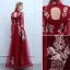 Chinese style Burgundy Evening Dresses  2019 A-Line / Princess High Neck Buttons Beading Bow Lace Flower Long Sleeve Backless Floor-Length / Long Formal Dresses