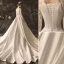 Élégant Ivoire Robe De Mariée 2019 Princesse Encolure Dégagée Noeud En Dentelle Fleur Manches Longues Dos Nu Cathedral Train