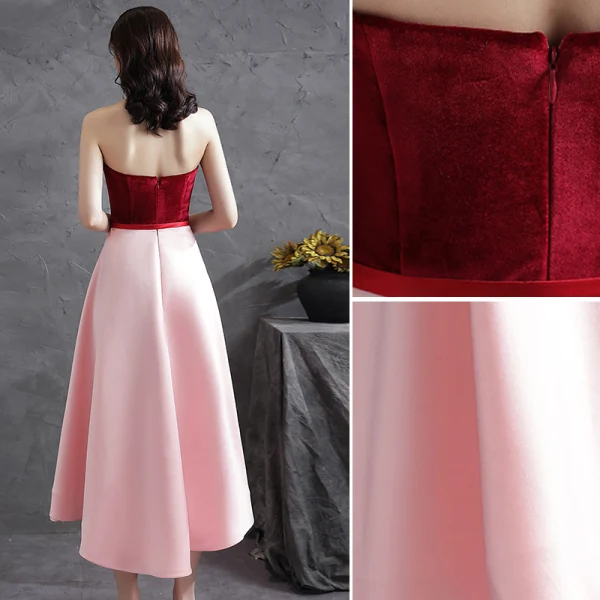 Chic / Belle Rouge Satin Asymétrique Robe De Cocktail 2021 Princesse Daim Bustier Noeud Sans Manches Dos Nu Cocktail Robe De Ceremonie