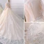 Elegant Champagne Wedding Dresses 2018 Ball Gown Lace Flower See-through Beading Sequins Scoop Neck Long Sleeve Royal Train Wedding