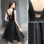 Modest / Simple Black Homecoming Graduation Dresses 2019 A-Line / Princess Scoop Neck Sleeveless Backless Bow Knee-Length Formal Dresses