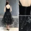 Modern / Fashion Black Homecoming Graduation Dresses 2019 A-Line / Princess Spaghetti Straps Lace Star Sleeveless Backless Tea-length Formal Dresses