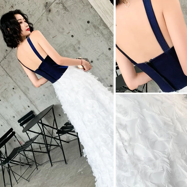 Chic / Belle Ivoire Robe De Soirée 2019 Princesse Bretelles Spaghetti Sans Manches Dos Nu Gland Longue Robe De Ceremonie