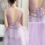 Chic Lavande Robe De Bal 2019 Princesse V-Cou En Dentelle Appliques Sans Manches Dos Nu Train De Balayage Robe De Ceremonie