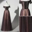 Chic / Belle Chocolat Robe De Soirée 2019 Princesse De l'épaule Perlage En Dentelle Paillettes Manches Courtes Dos Nu Longue Robe De Ceremonie