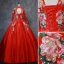 Chinese style Vintage / Retro Red Quinceañera Prom Dresses 2019 Ball Gown High Neck Pearl Lace Flower Long Sleeve Backless Floor-Length / Long Formal Dresses