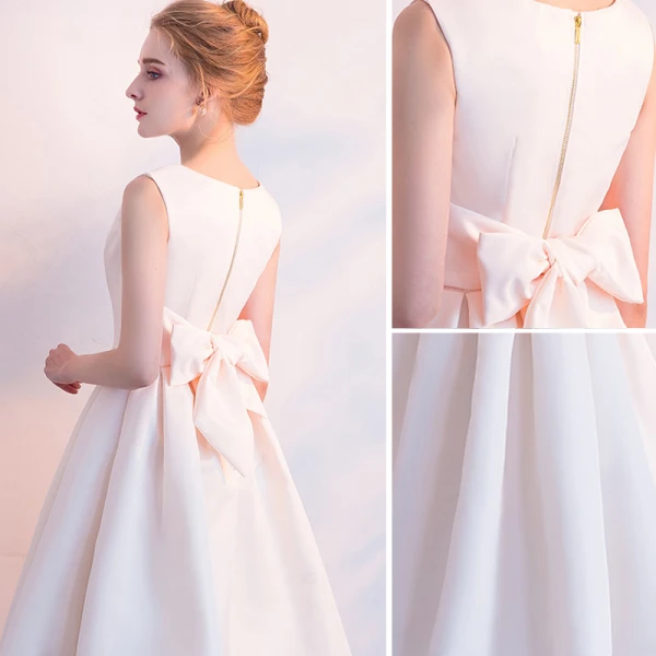 Chic / Beautiful Champagne Homecoming Graduation Dresses 2018 A-Line / Princess Bow Scoop Neck Sleeveless Knee-Length Formal Dresses