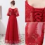 Chic / Beautiful Burgundy Evening Dresses  2019 A-Line / Princess Scoop Neck Appliques Lace Sash 1/2 Sleeves Floor-Length / Long Formal Dresses