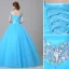 Traditional Pool Blue Prom Dresses 2019 Ball Gown Off-The-Shoulder Crystal Pearl Rhinestone Sequins Short Sleeve Backless Floor-Length / Long Formal Dresses