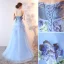 Chic / Belle Bleu Ciel Robe De Soirée 2019 Princesse Bustier Perlage Perle Paillettes Appliques En Dentelle Fleur Sans Manches Dos Nu Longue Robe De Ceremonie
