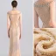 Charmant Champagne Robe De Soirée 2019 Trompette / Sirène Col Haut Fait main Perlage Cristal Sans Manches Longue Robe De Ceremonie