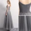 Chic / Belle Gris Robe De Bal 2019 Princesse Bretelles Spaghetti Noeud Perlage Paillettes Sans Manches Dos Nu Longueur Cheville Robe De Ceremonie
