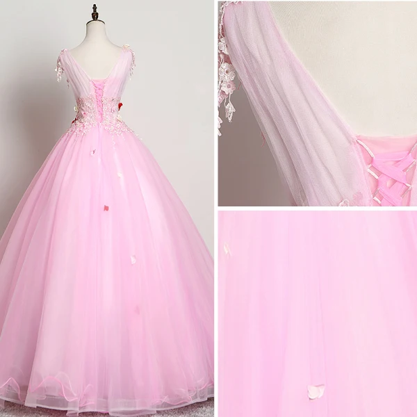 Élégant Rose Bonbon Robe De Bal 2019 Princesse V-Cou Fleur Perlage En Dentelle Appliques Sans Manches Dos Nu Longue Robe De Ceremonie