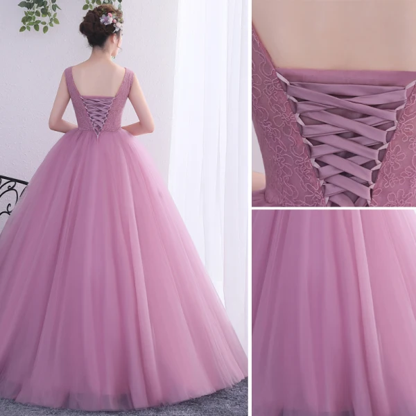Chic / Beautiful Blushing Pink Prom Dresses 2019 A-Line / Princess Scoop Neck Beading Lace Flower Appliques Sleeveless Backless Floor-Length / Long Formal Dresses