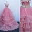 Schöne Pink Ballkleider 2019 Ballkleid Bandeau Schleife Spitze Blumen Ärmellos Rückenfreies Fallende Rüsche Sweep / Pinsel Zug Festliche Kleider