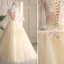 Chic / Beautiful Champagne Prom Dresses 2019 A-Line / Princess Off-The-Shoulder Lace Flower Appliques Pearl Sequins 1/2 Sleeves Backless Floor-Length / Long Formal Dresses