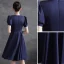 Simple Bleu Marine Satin de retour Robe De Graduation 2021 Princesse Encolure Carrée Noeud Manches Courtes Mi-Longues Robe De Ceremonie