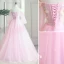 Elegant Candy Pink Prom Dresses 2019 A-Line / Princess Off-The-Shoulder Sequins Lace Flower Appliques 3/4 Sleeve Backless Floor-Length / Long Formal Dresses