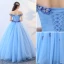 Chic / Beautiful Pool Blue Prom Dresses 2019 A-Line / Princess Off-The-Shoulder Lace Butterfly Sleeveless Backless Floor-Length / Long Formal Dresses