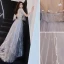 Élégant Gris Robe De Soirée 2019 Princesse V-Cou Noeud En Dentelle Fleur 1/2 Manches Dos Nu Longue Robe De Ceremonie