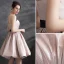 Fashion Blushing Pink Cocktail Dresses Party Dresses 2021 A-Line / Princess Strapless Bow Sleeveless Backless Short Cocktail Party Formal Dresses