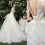 High-end Champagne Wedding Dresses 2019 A-Line / Princess V-Neck Beading Sequins Lace Flower Sleeveless Backless Chapel Train