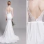 Chic / Beautiful White Wedding Dresses 2019 Trumpet / Mermaid V-Neck Lace Flower Sleeveless Backless Sweep Train