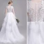 Haut de Gamme Blanche Robe De Mariée 2019 Princesse Encolure Dégagée Fait main Perlage Perle En Dentelle Fleur Paillettes Manches Courtes Volants en Cascade Tribunal Train