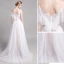 Chic / Belle Champagne Plage Robe De Mariée 2019 Princesse Bretelles Spaghetti En Dentelle Fleur Sans Manches Dos Nu Train De Balayage