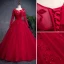 Chic / Beautiful Navy Blue Prom Dresses 2019 A-Line / Princess Scoop Neck Beading Pearl Suede Flower Sequins Long Sleeve Floor-Length / Long Formal Dresses