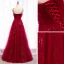 Charmant Bordeaux Robe De Soirée 2019 Princesse Bretelles Spaghetti Cristal En Dentelle Fleur Faux Diamant Sans Manches Dos Nu Longue Robe De Ceremonie