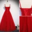 Chic Couleur Unie Rouge Robe De Soirée 2019 Princesse Bretelles Spaghetti Perlage En Dentelle Fleur Appliques Perle Sans Manches Dos Nu Longue Robe De Ceremonie