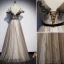 Chic / Belle Kaki Robe De Soirée 2019 Princesse Bretelles Spaghetti Ceinture En Dentelle Fleur Manches Courtes Dos Nu Longue Robe De Ceremonie