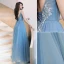 Chic / Beautiful Sky Blue Evening Dresses  2019 A-Line / Princess Sleeveless Beading Lace Flower Appliques Spaghetti Straps Backless Floor-Length / Long Formal Dresses