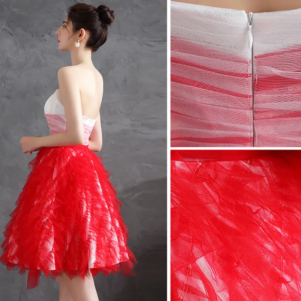 Charmant Rouge Robe De Fete Robe De Cocktail 2021 Princesse Bustier Sans Manches Dos Nu Mi-Longues Cocktail Robe De Ceremonie