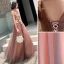 Elegante Rosa Abendkleider 2019 A Linie V-Ausschnitt Strass Blumen Spitze Ärmellos Rückenfreies Lange Festliche Kleider