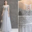 Sparkly Grey Evening Dresses  2019 A-Line / Princess Scoop Neck Beading Sequins Sash Short Sleeve Floor-Length / Long Formal Dresses