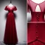Chic / Belle Bordeaux Robe De Soirée 2019 Princesse Encolure Dégagée Manches Courtes Dos Nu Longue Robe De Ceremonie