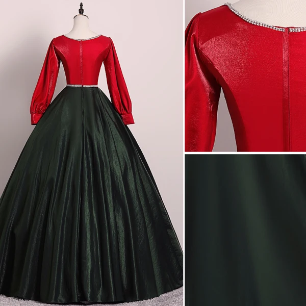 Vintage / Retro Black Red Prom Dresses 2019 Ball Gown V-Neck Rhinestone Sash Long Sleeve Floor-Length / Long Formal Dresses
