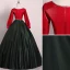 Vintage / Retro Black Red Prom Dresses 2019 Ball Gown V-Neck Rhinestone Sash Long Sleeve Floor-Length / Long Formal Dresses