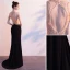 Charmant Noire Robe De Soirée 2019 Trompette / Sirène Encolure Dégagée Perlage Faux Diamant Paillettes Sans Manches Dos Nu Train De Balayage Robe De Ceremonie